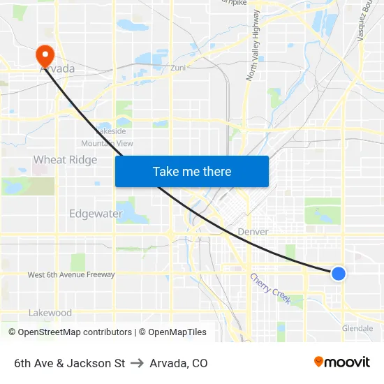6th Ave & Jackson St to Arvada, CO map