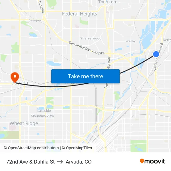 72nd Ave & Dahlia St to Arvada, CO map