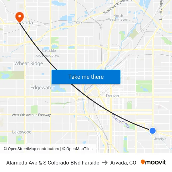 Alameda Ave & S Colorado Blvd Farside to Arvada, CO map