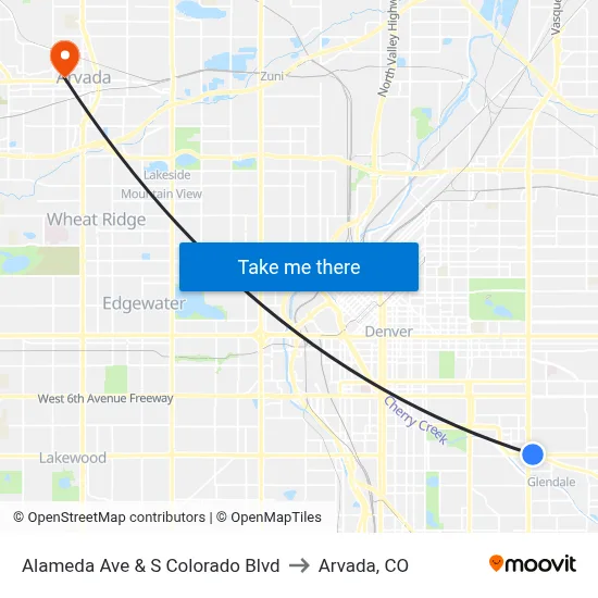 Alameda Ave & S Colorado Blvd to Arvada, CO map
