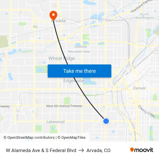 W Alameda Ave & S Federal Blvd to Arvada, CO map