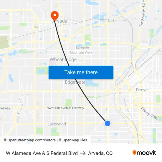 W Alameda Ave & S Federal Blvd to Arvada, CO map