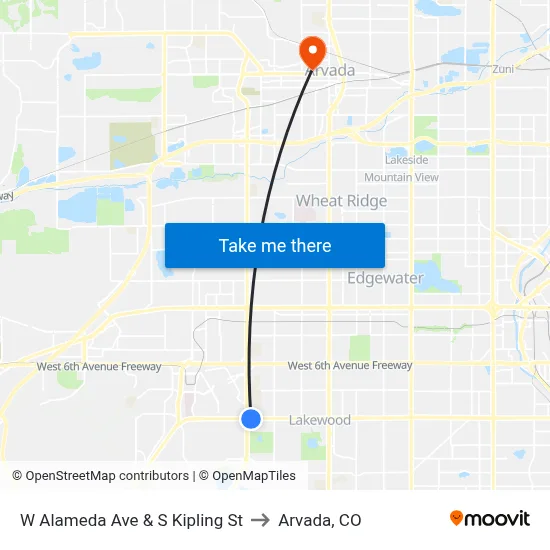 W Alameda Ave & S Kipling St to Arvada, CO map