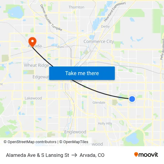 Alameda Ave & S Lansing St to Arvada, CO map