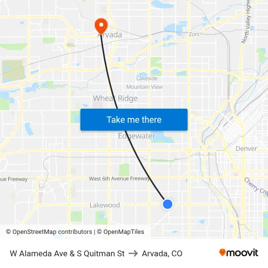 W Alameda Ave & S Quitman St to Arvada, CO map
