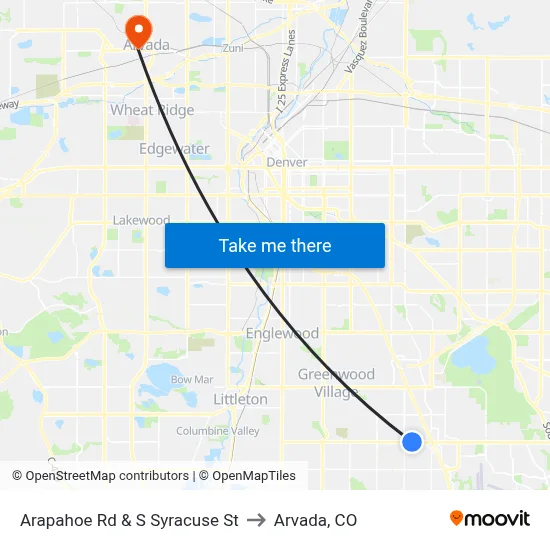 Arapahoe Rd & S Syracuse St to Arvada, CO map