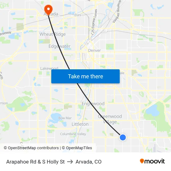 Arapahoe Rd & S Holly St to Arvada, CO map