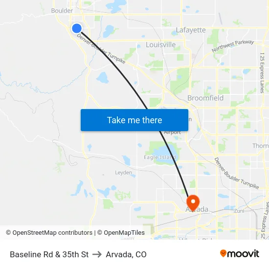 Baseline Rd & 35th St to Arvada, CO map
