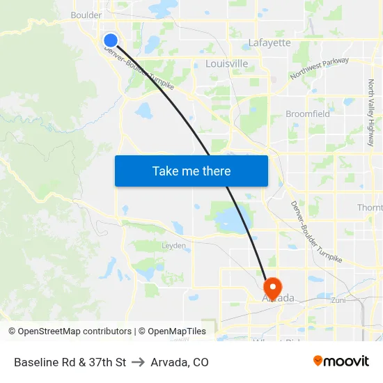 Baseline Rd & 37th St to Arvada, CO map