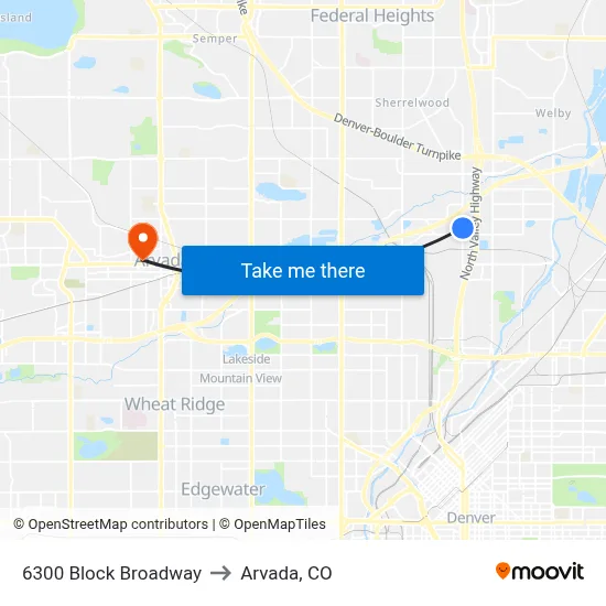 6300 Block Broadway to Arvada, CO map