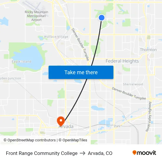 Front Range Community College to Arvada, CO map