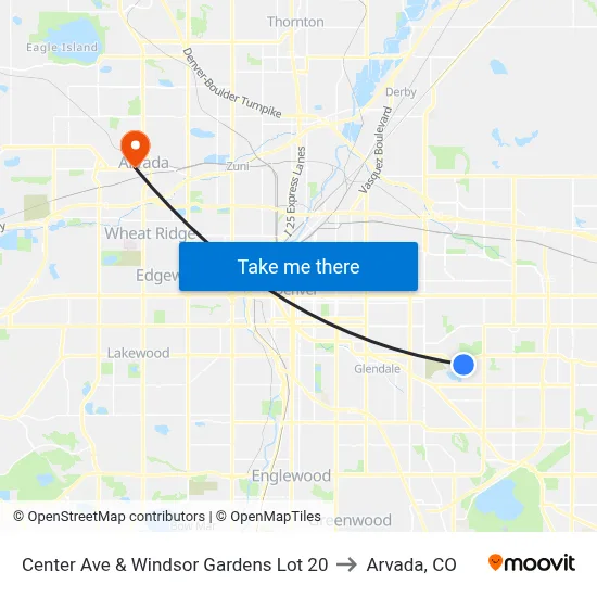 Center Ave & Windsor Gardens Lot 20 to Arvada, CO map