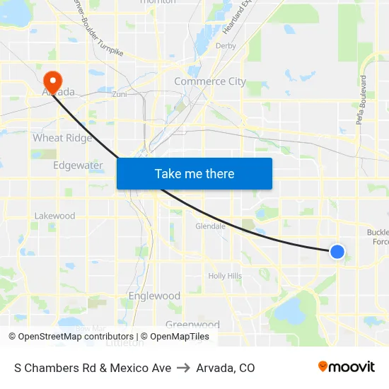 S Chambers Rd & Mexico Ave to Arvada, CO map