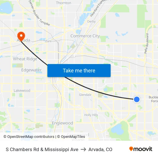S Chambers Rd & Mississippi Ave to Arvada, CO map