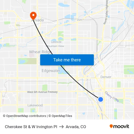 Cherokee St & W Irvington Pl to Arvada, CO map