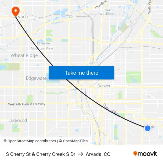 S Cherry St & Cherry Creek S Dr to Arvada, CO map
