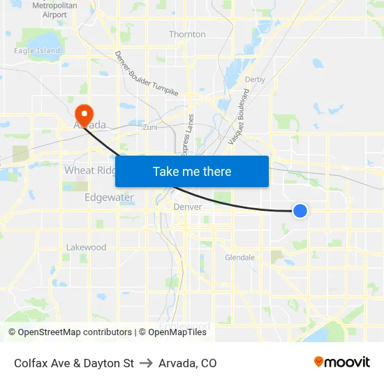 Colfax Ave & Dayton St to Arvada, CO map