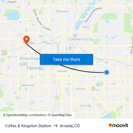 Colfax & Kingston Station to Arvada, CO map