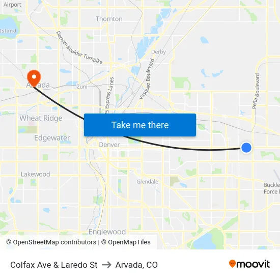 Colfax Ave & Laredo St to Arvada, CO map