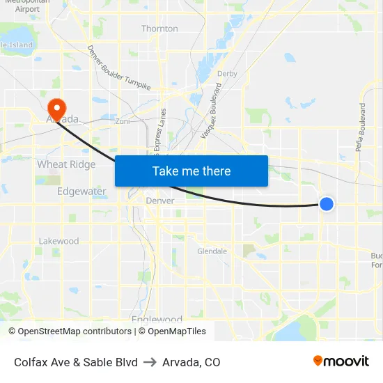 Colfax Ave & Sable Blvd to Arvada, CO map