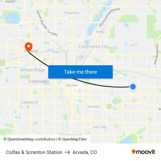 Colfax & Scranton Station to Arvada, CO map