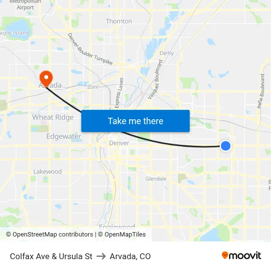 Colfax Ave & Ursula St to Arvada, CO map