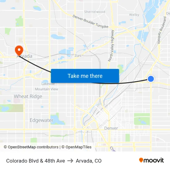 Colorado Blvd & 48th Ave to Arvada, CO map