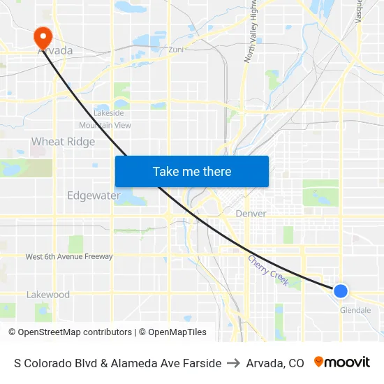 S Colorado Blvd & Alameda Ave Farside to Arvada, CO map