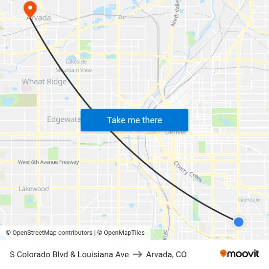 S Colorado Blvd & Louisiana Ave to Arvada, CO map