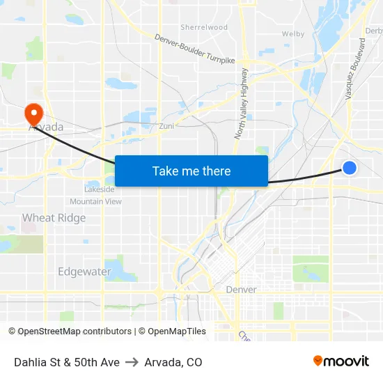 Dahlia St & 50th Ave to Arvada, CO map