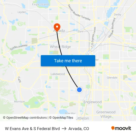 W Evans Ave & S Federal Blvd to Arvada, CO map