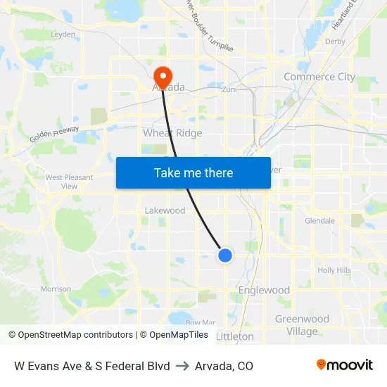 W Evans Ave & S Federal Blvd to Arvada, CO map
