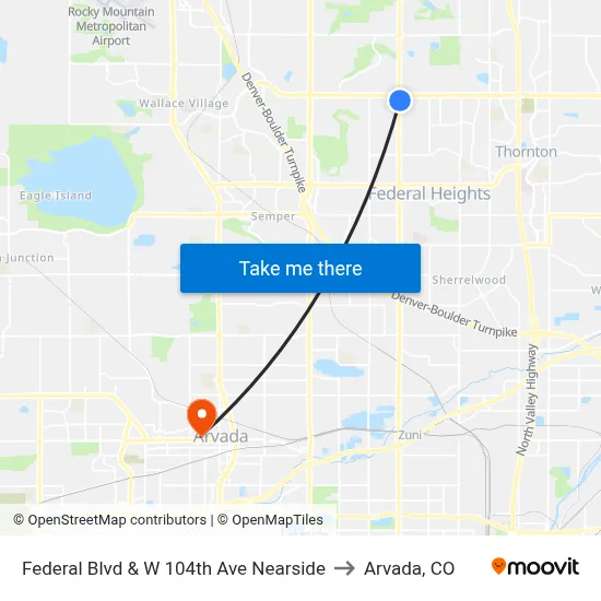 Federal Blvd & W 104th Ave Nearside to Arvada, CO map