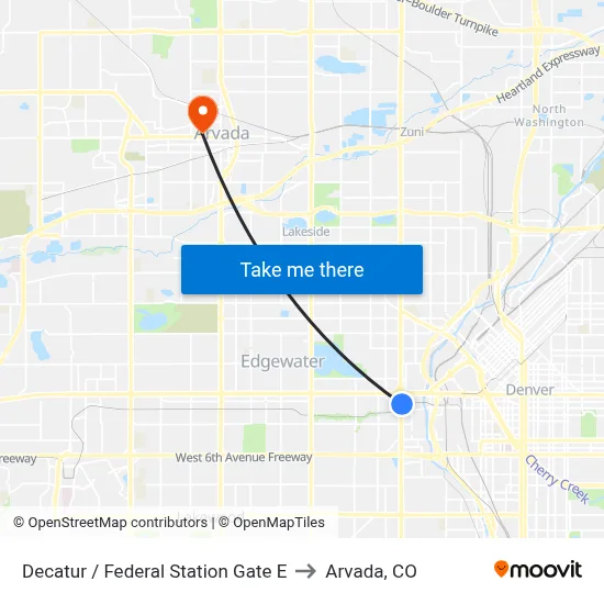 Decatur / Federal Station Gate E to Arvada, CO map