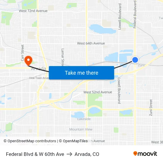 Federal Blvd & W 60th Ave to Arvada, CO map