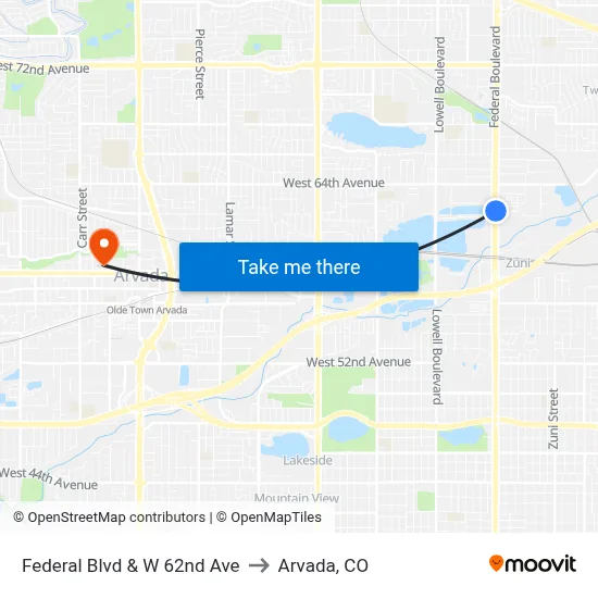 Federal Blvd & W 62nd Ave to Arvada, CO map