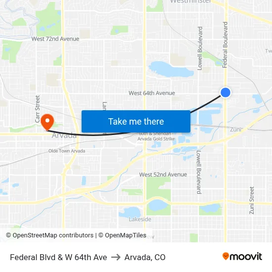 Federal Blvd & W 64th Ave to Arvada, CO map