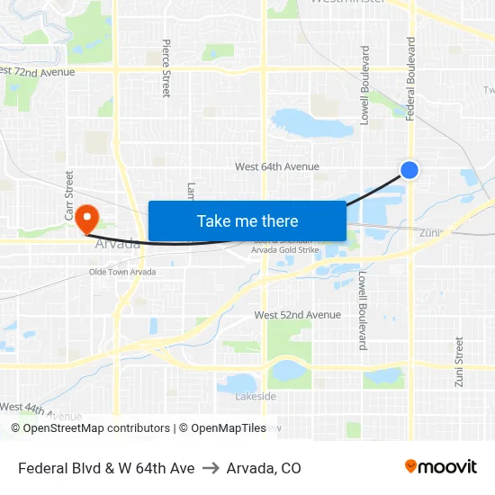 Federal Blvd & W 64th Ave to Arvada, CO map