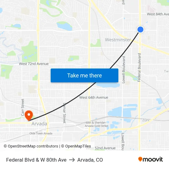 Federal Blvd & W 80th Ave to Arvada, CO map