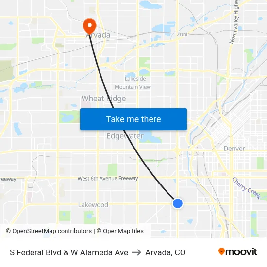 S Federal Blvd & W Alameda Ave to Arvada, CO map