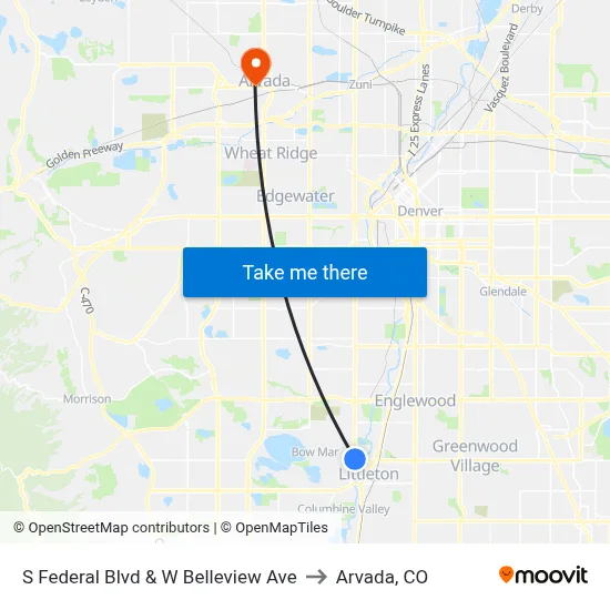 S Federal Blvd & W Belleview Ave to Arvada, CO map