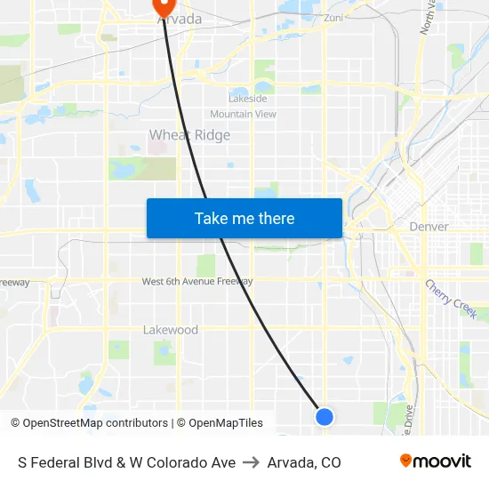 S Federal Blvd & W Colorado Ave to Arvada, CO map