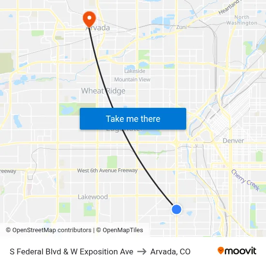 S Federal Blvd & W Exposition Ave to Arvada, CO map
