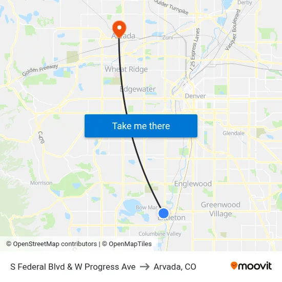S Federal Blvd & W Progress Ave to Arvada, CO map