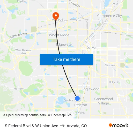S Federal Blvd & W Union Ave to Arvada, CO map