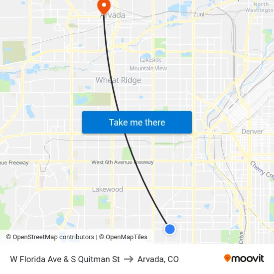 W Florida Ave & S Quitman St to Arvada, CO map