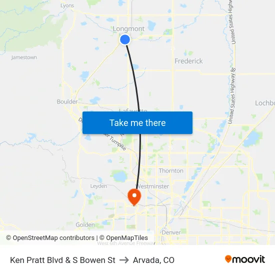 Ken Pratt Blvd & S Bowen St to Arvada, CO map