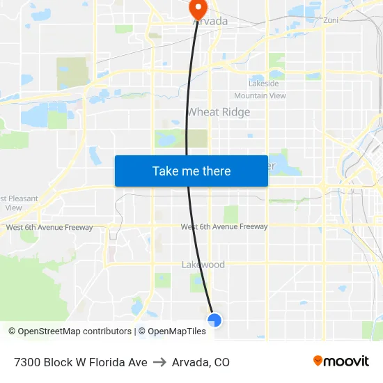 7300 Block W Florida Ave to Arvada, CO map