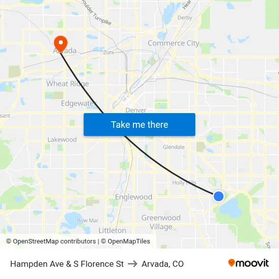 Hampden Ave & S Florence St to Arvada, CO map
