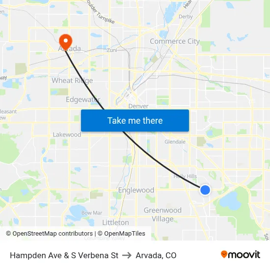 Hampden Ave & S Verbena St to Arvada, CO map